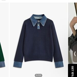 Commense Navy Top with Denim Accents